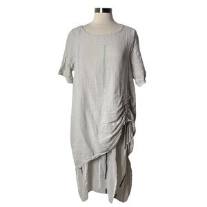 Saga Double Layer Linen Ruched Dress Striped Lagenlook Oversized Womens One Size